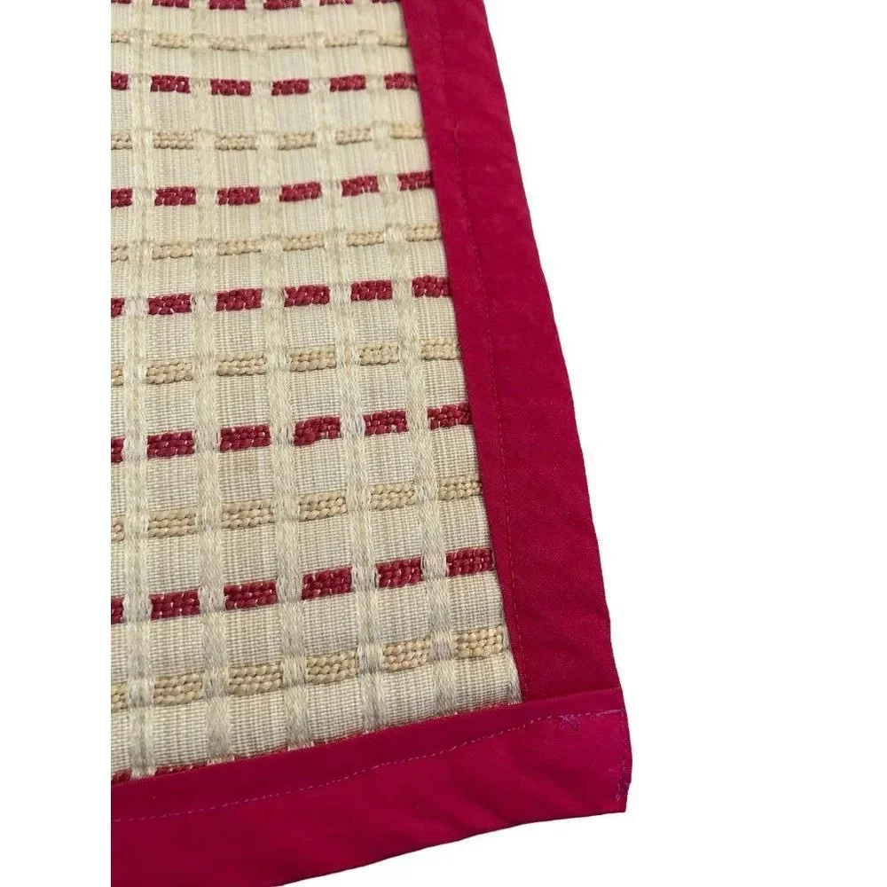 Set of 4 Woven Placemats Table Linens Red Tan 17 1/4